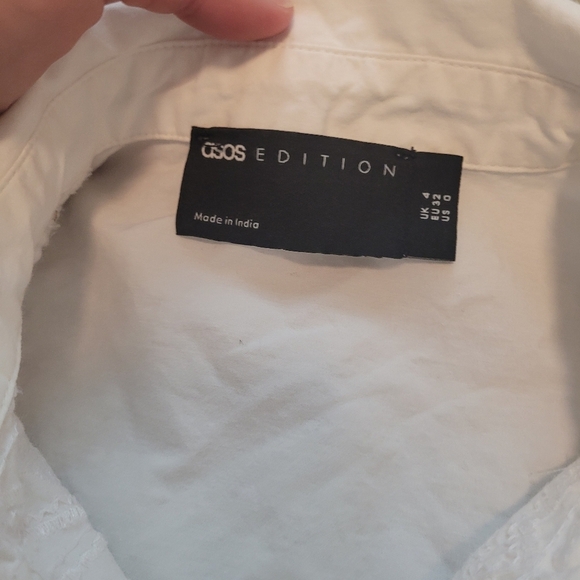 ASOS Edition Mini Shirt Dress With Cutwork In White Size US 0 - Picture 7 of 11